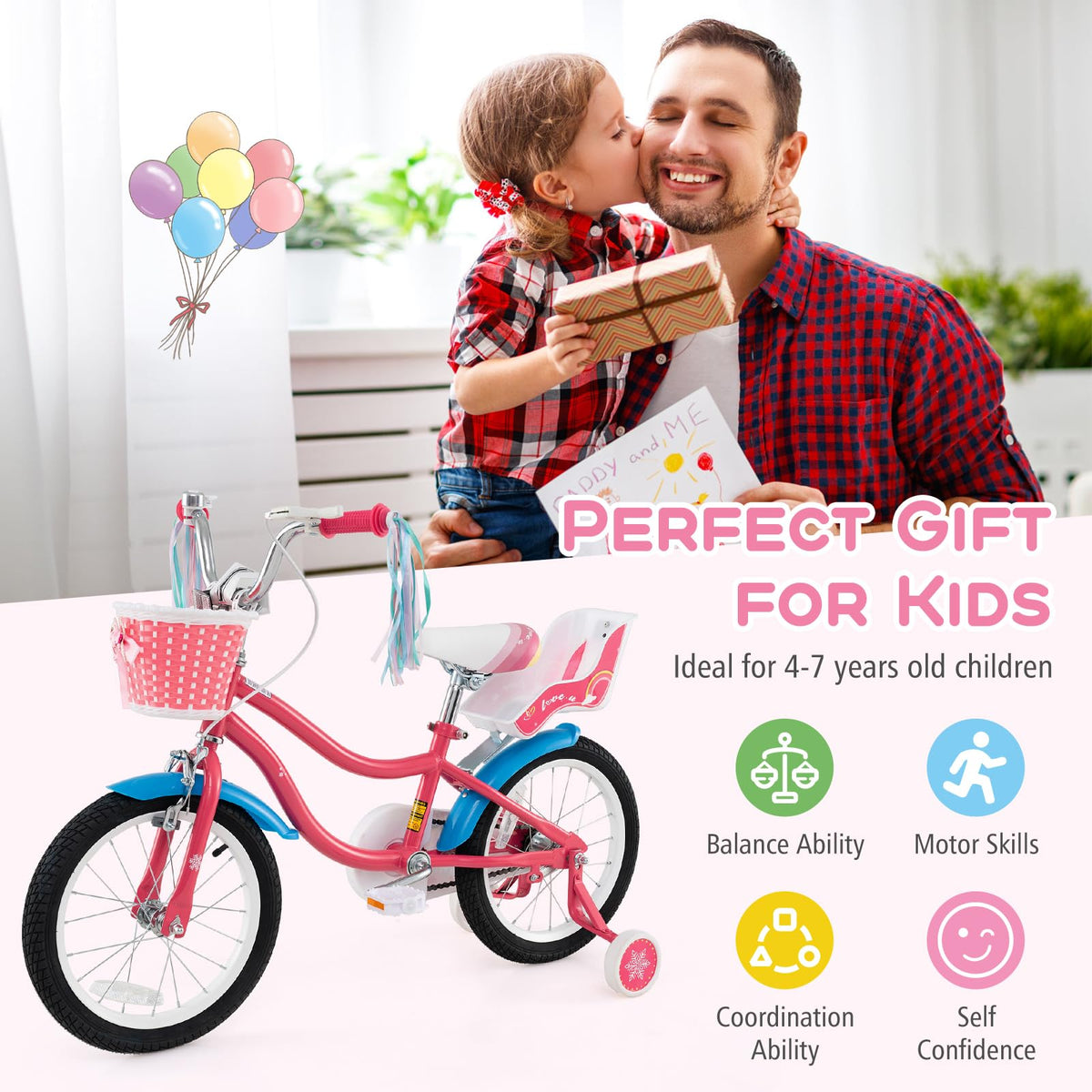 Girls Bike with Streamers & Doll-Seat L477385