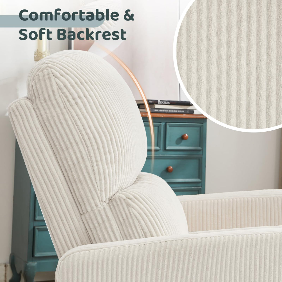 Oversized Corduroy Swivel Rocker Recliner Chair Q17943