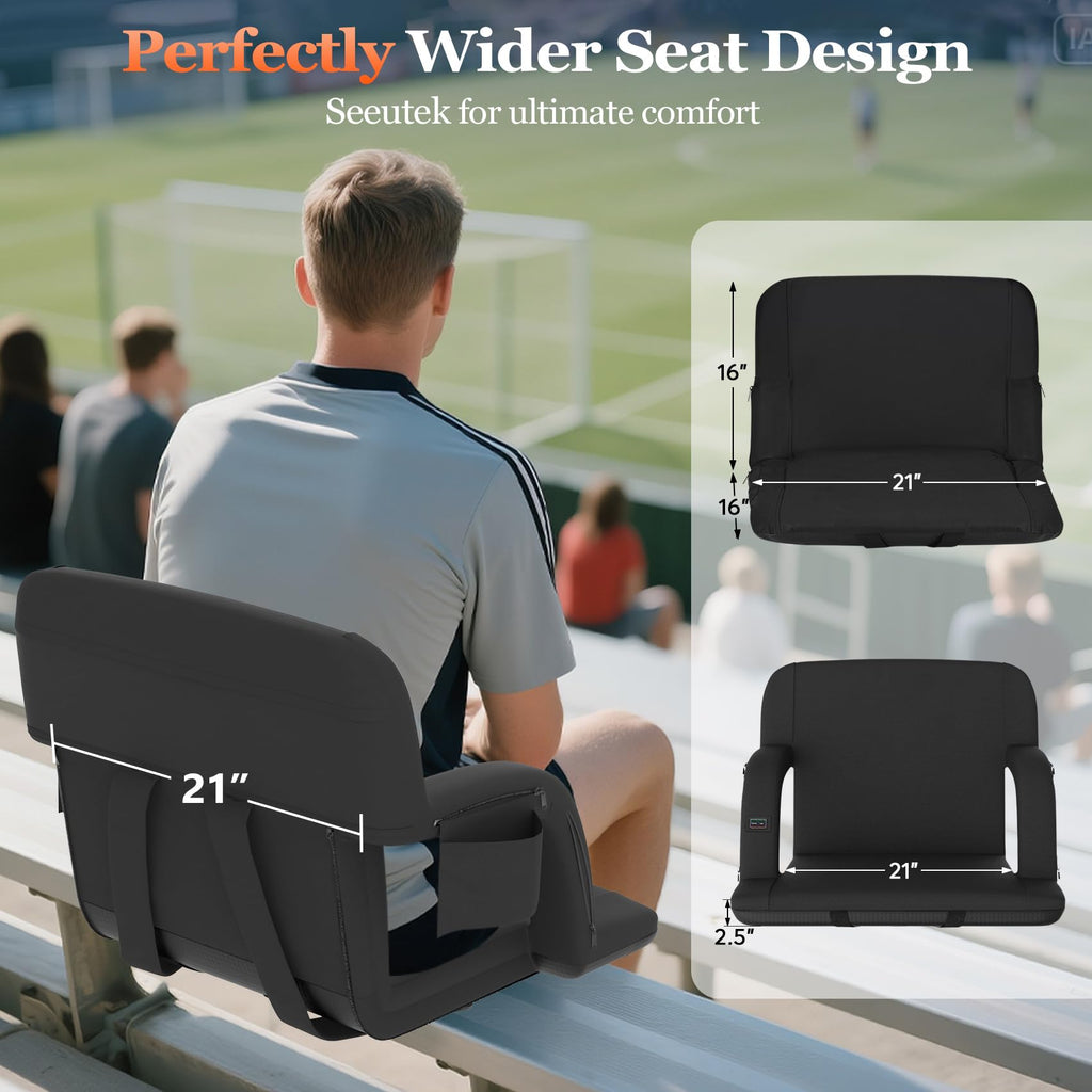2pc Black Heated Stadium Seats with Back Support T119045