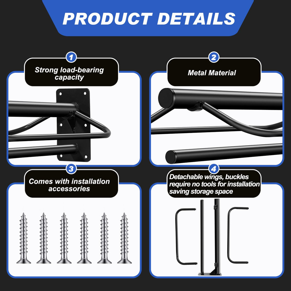 6 Pcs Wall Mount Saddle Rack with Pad Bar V453