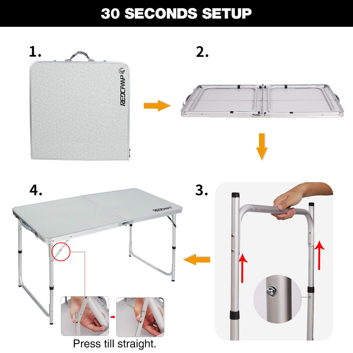 4ft Lightweight Portable Folding Camping Table with Adjustable Heights N163