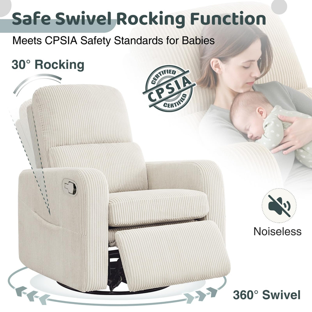 Oversized Corduroy Swivel Rocker Recliner Chair Q17943
