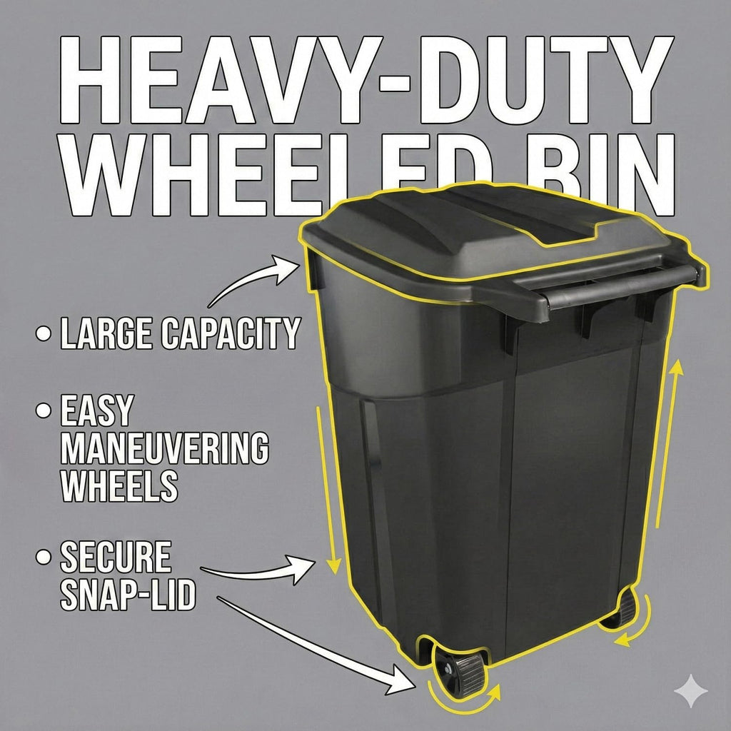 45 Gallon Black Wheeled Trash Can with Lid Z286
