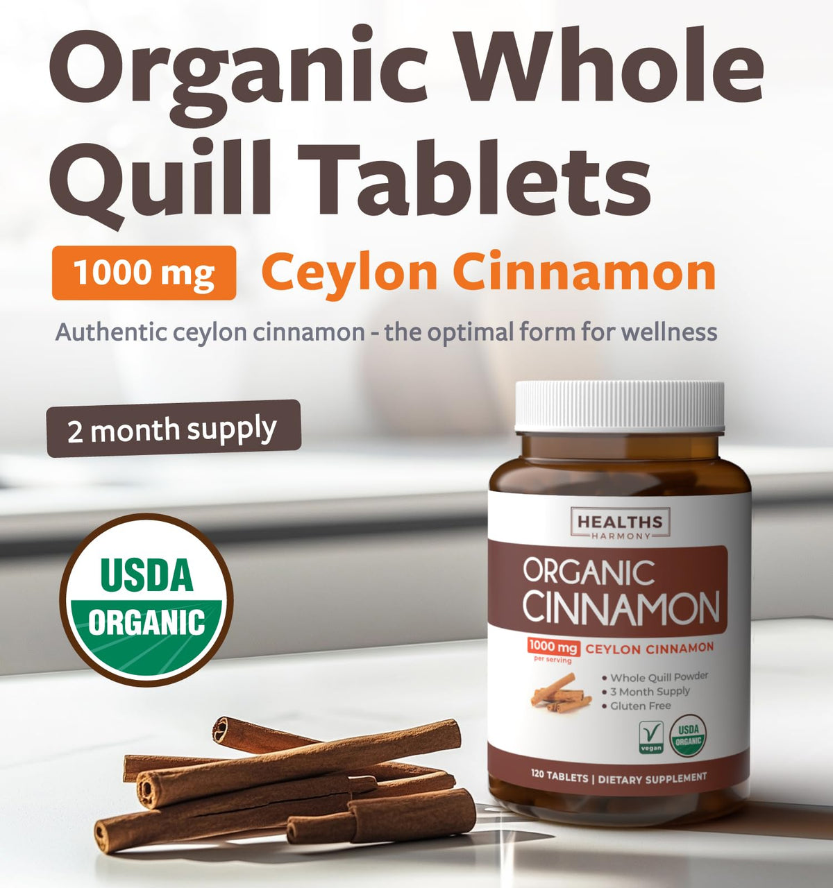 USDA Organic Ceylon Cinnamon 1000mg Vegan Non-GMO Supplement P541138