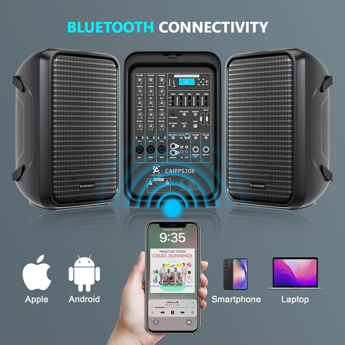 300W 8-Channel Bluetooth PA Speaker System with 8" Subwoofer and 1" Horn Tweeter F94219