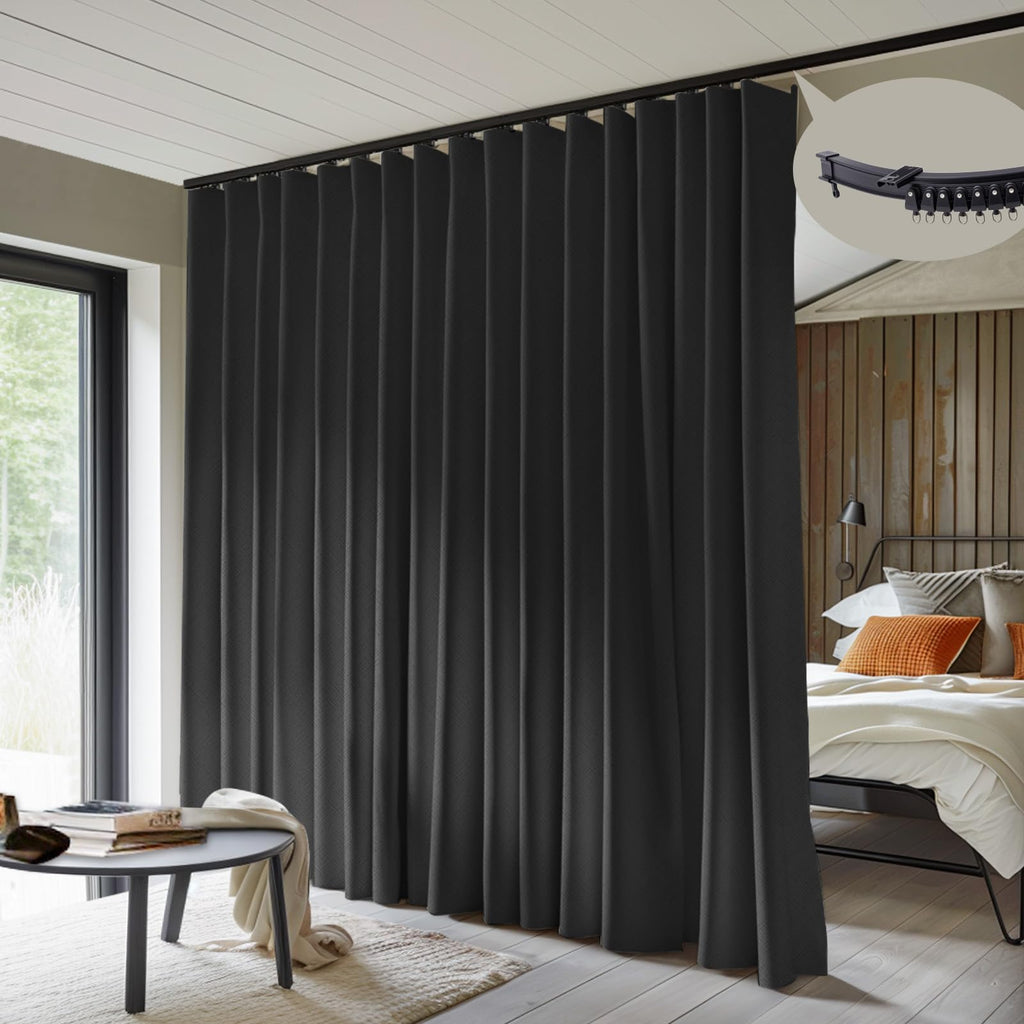 Blackout Room Divider Curtains with Ceiling Tracks Set P8545