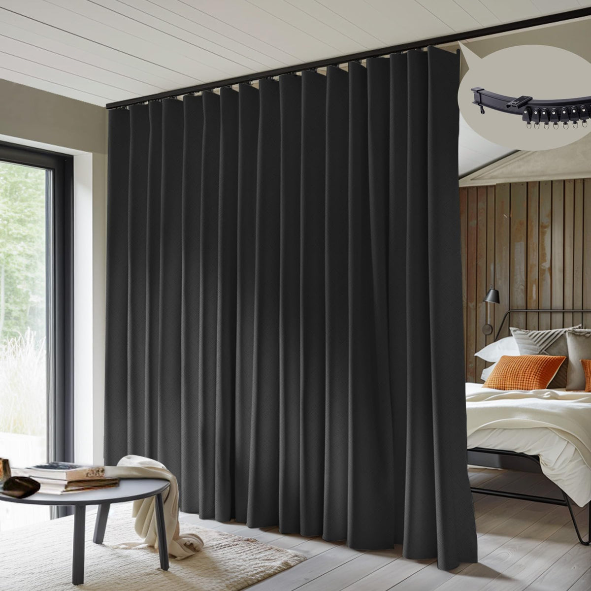 Blackout Room Divider Curtains with Ceiling Tracks Set P8545