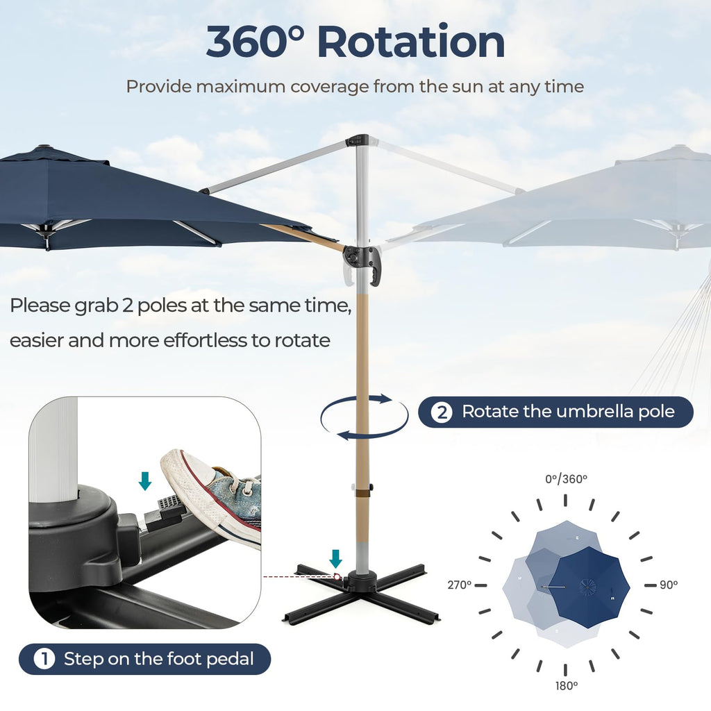 11 FT Cantilever Patio Umbrella with 360° Rotation P1921
