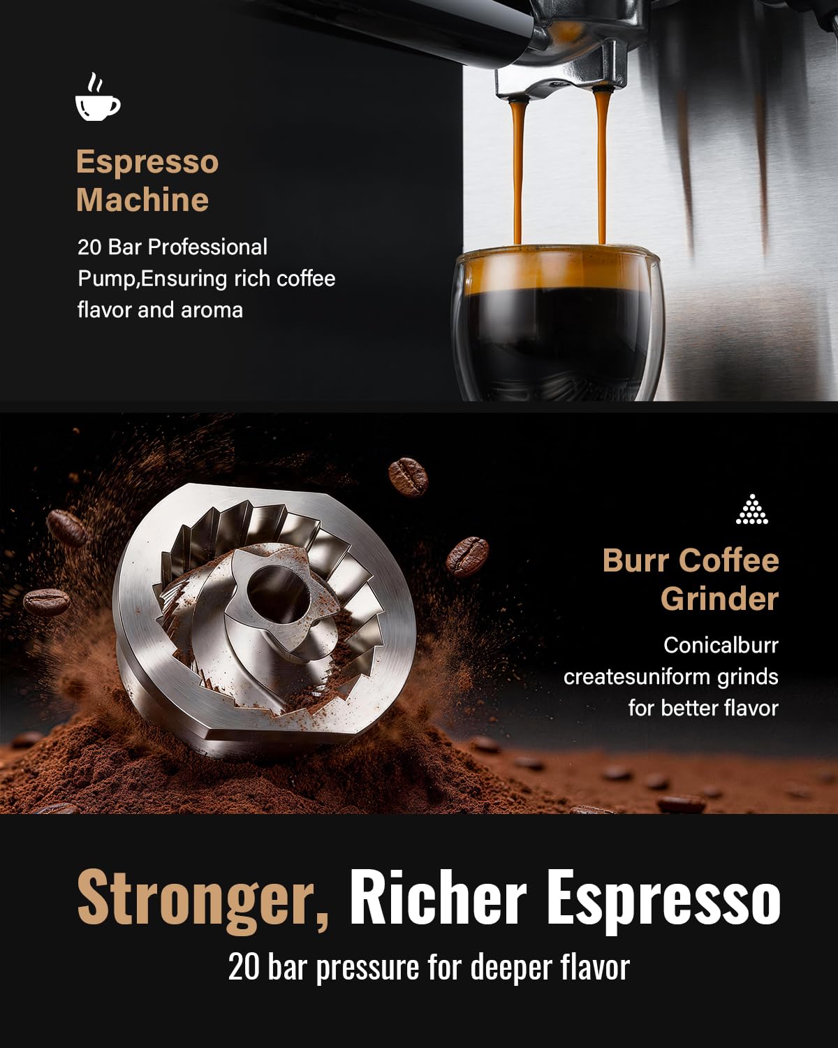 Espresso Machine with Grinder and 48 Grind Settings U46890