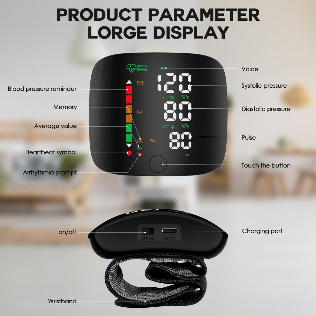 Wrist Blood Pressure Monitor Led Display Black Q6326