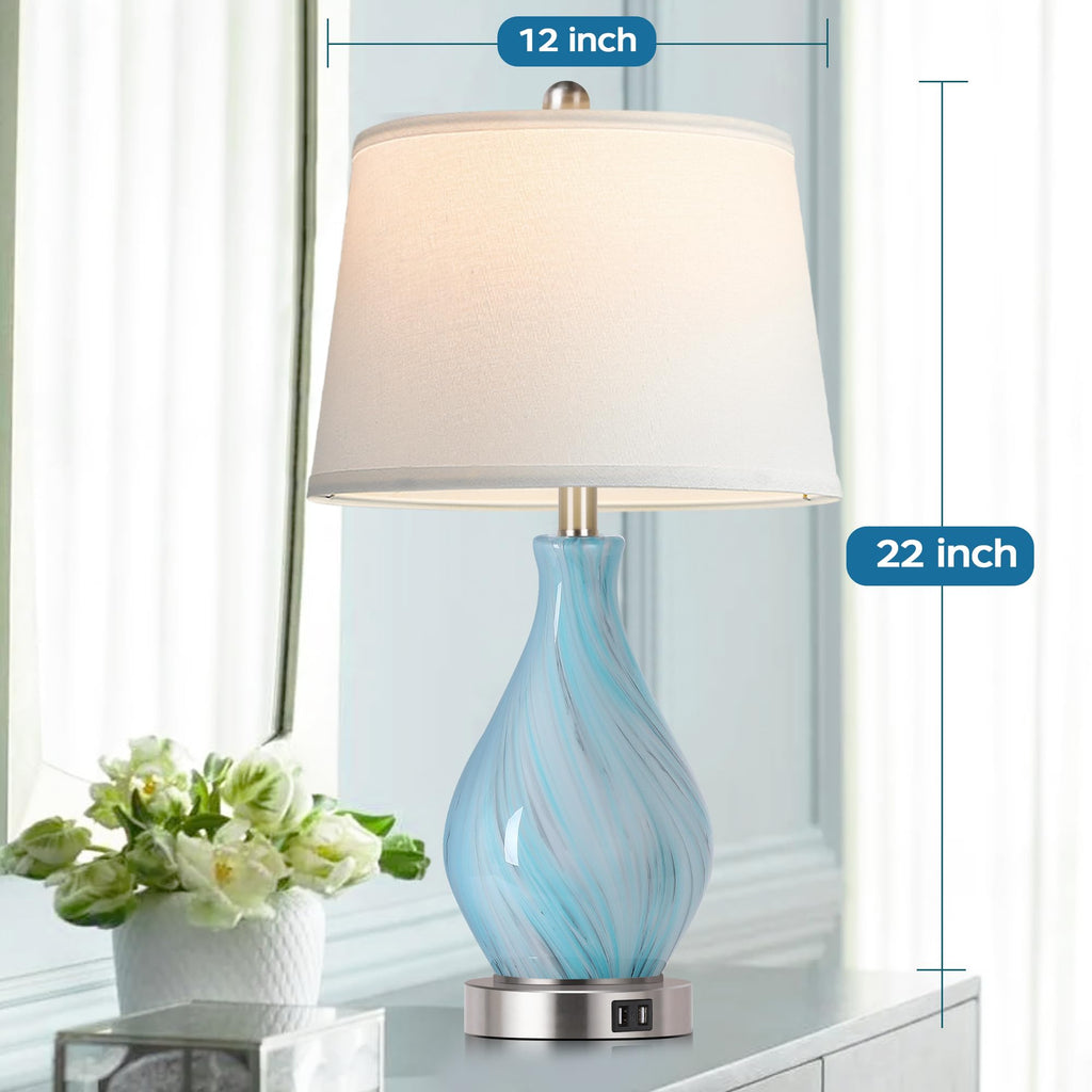 Set of 2 Touch Control Art Glass Table Lamp with USB Ports B223