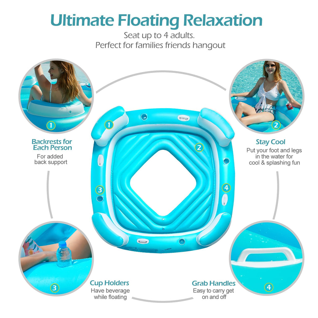 Blue XL Inflatable Pool Float with Cup Holders E720