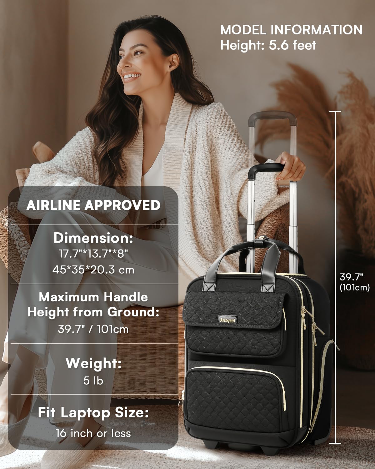 Black 16-Inch Underseat Carry On Luggage with Wheels A667