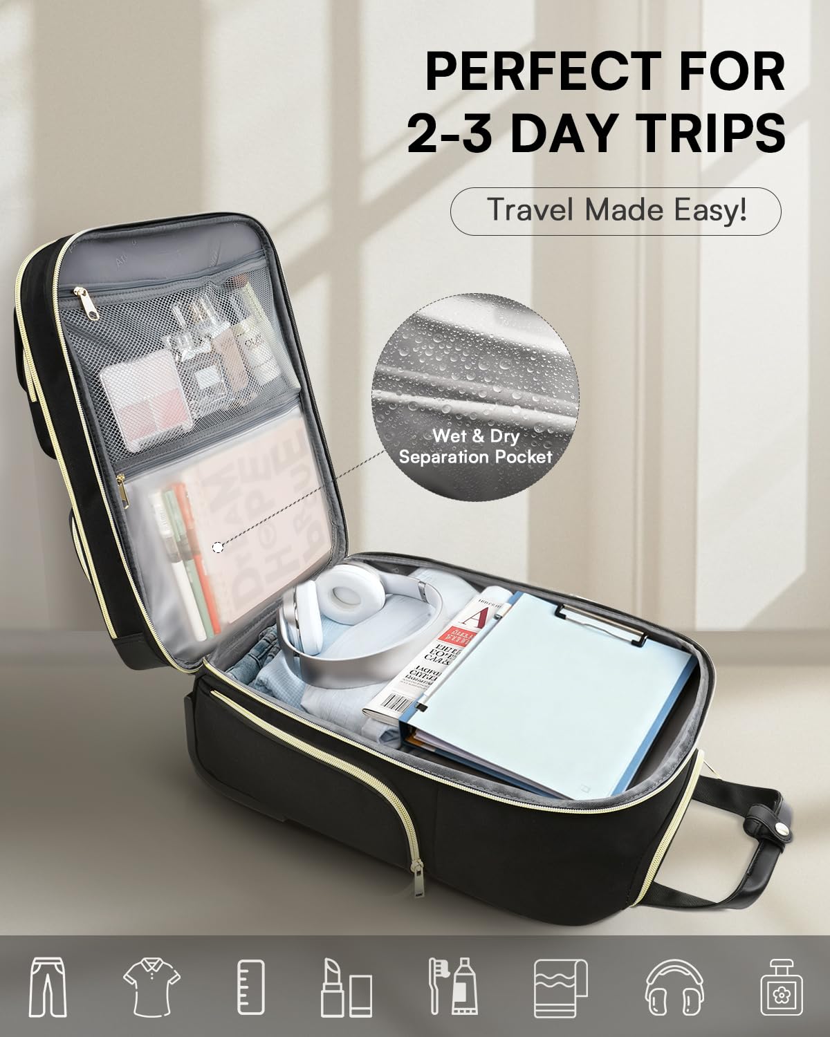 Black 16-Inch Underseat Carry On Luggage with Wheels A667