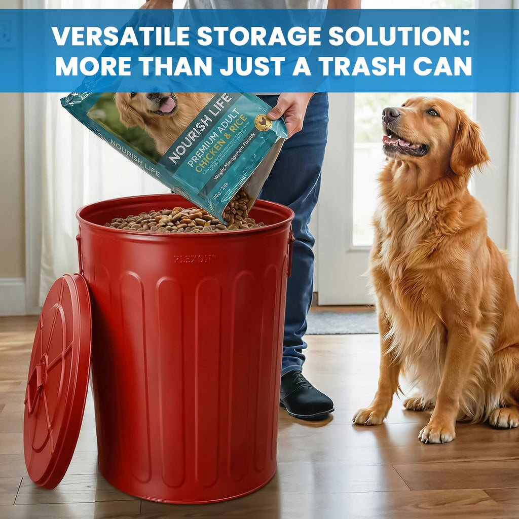 20 Gallon Red Metal Trash Can with Lid M7070