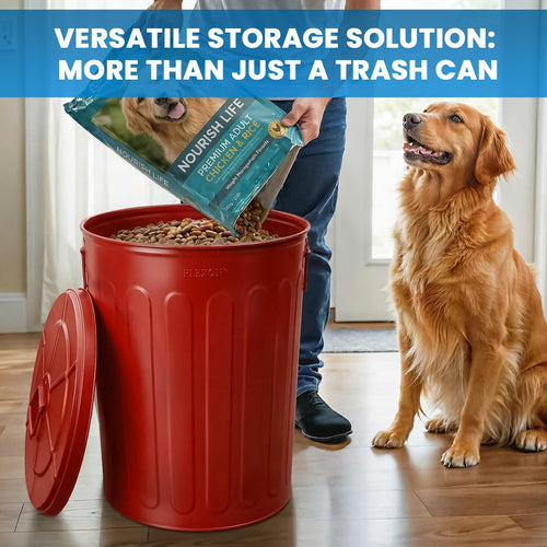 20 Gallon Red Metal Trash Can with Lid M7070