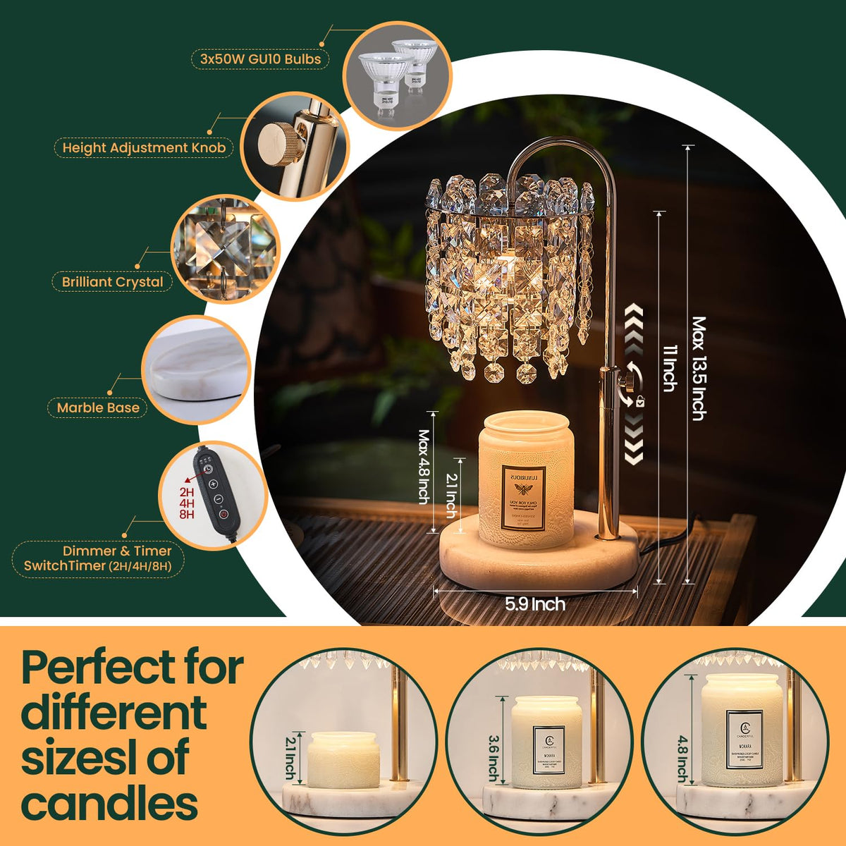 Candle Warmer Lamp with Timer Dimmer Adjustable Height D919