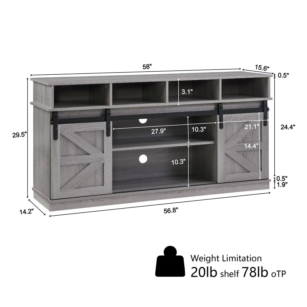 65" Grey TV Stand with Sliding Doors T723
