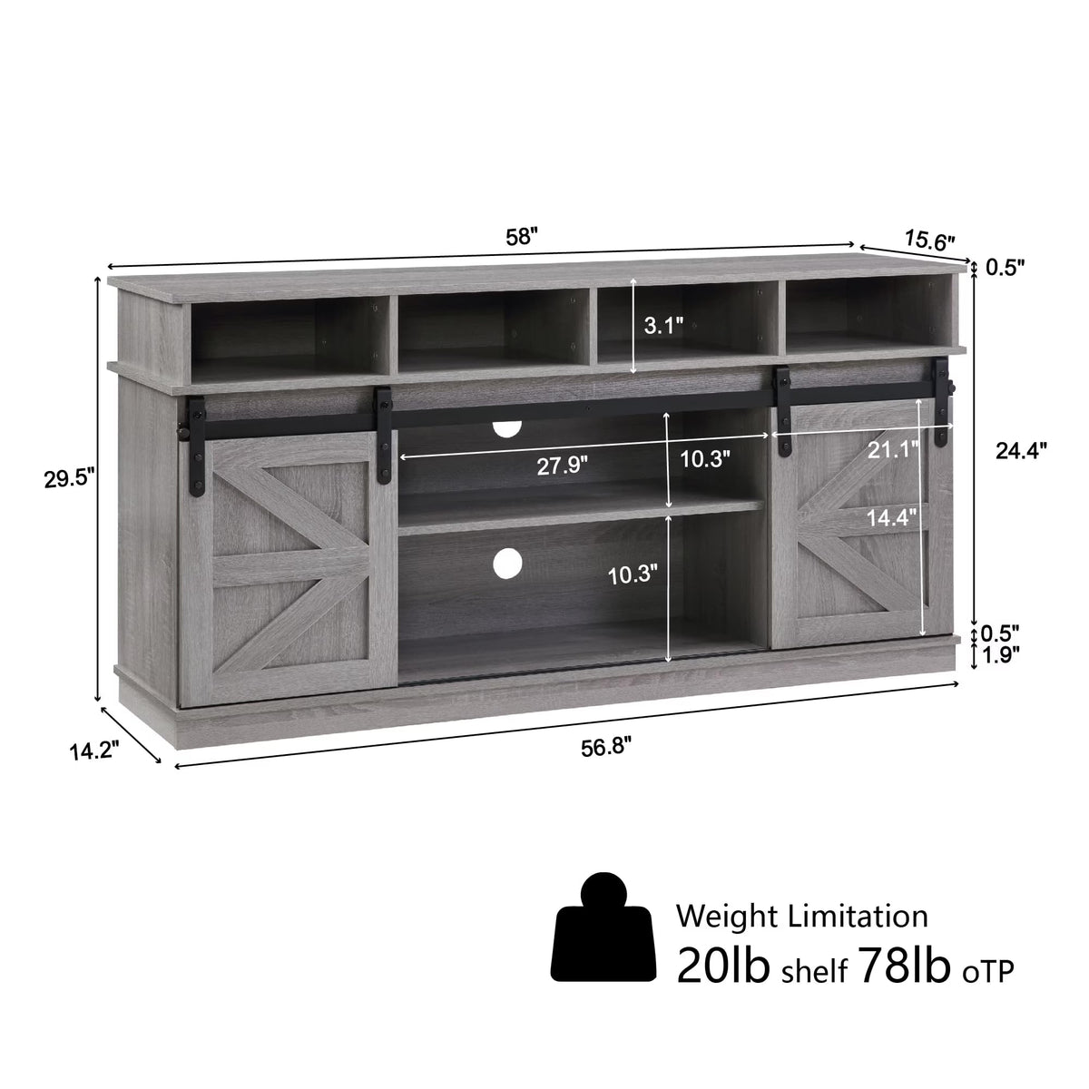 65" Grey TV Stand with Sliding Doors T723