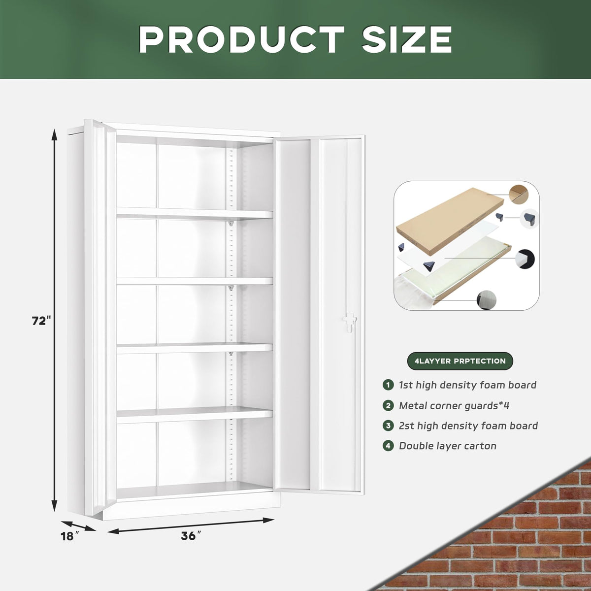 72" White Locking Metal Storage Cabinet with 4 Adjustable Shelves M676