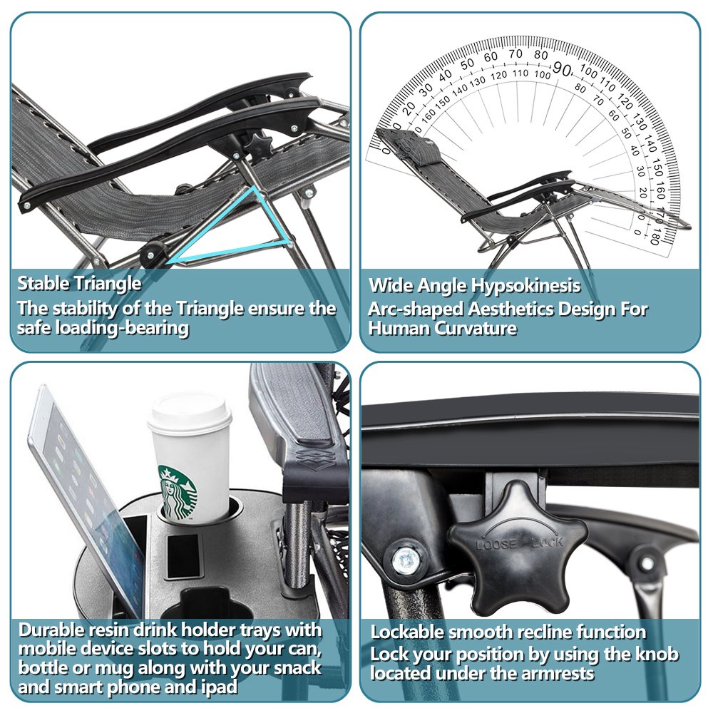 Zero Gravity Chair Set of 2 with Pillow and Cup Holder Y4820
