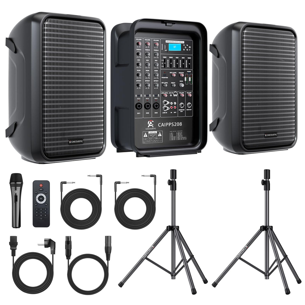 300W 8-Channel Bluetooth PA Speaker System with 8" Subwoofer and 1" Horn Tweeter F94219