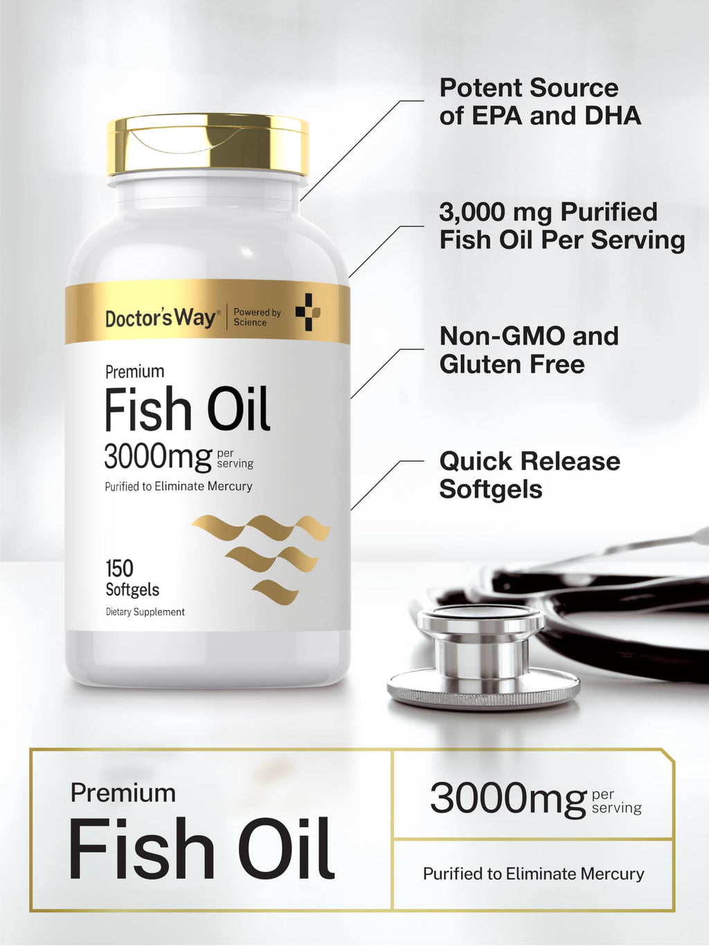 Fish Oil 3000mg 150 Softgels Omega-3 EPA DHA K14859