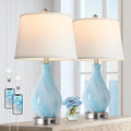 Set of 2 Touch Control Art Glass Table Lamp with USB Ports B223