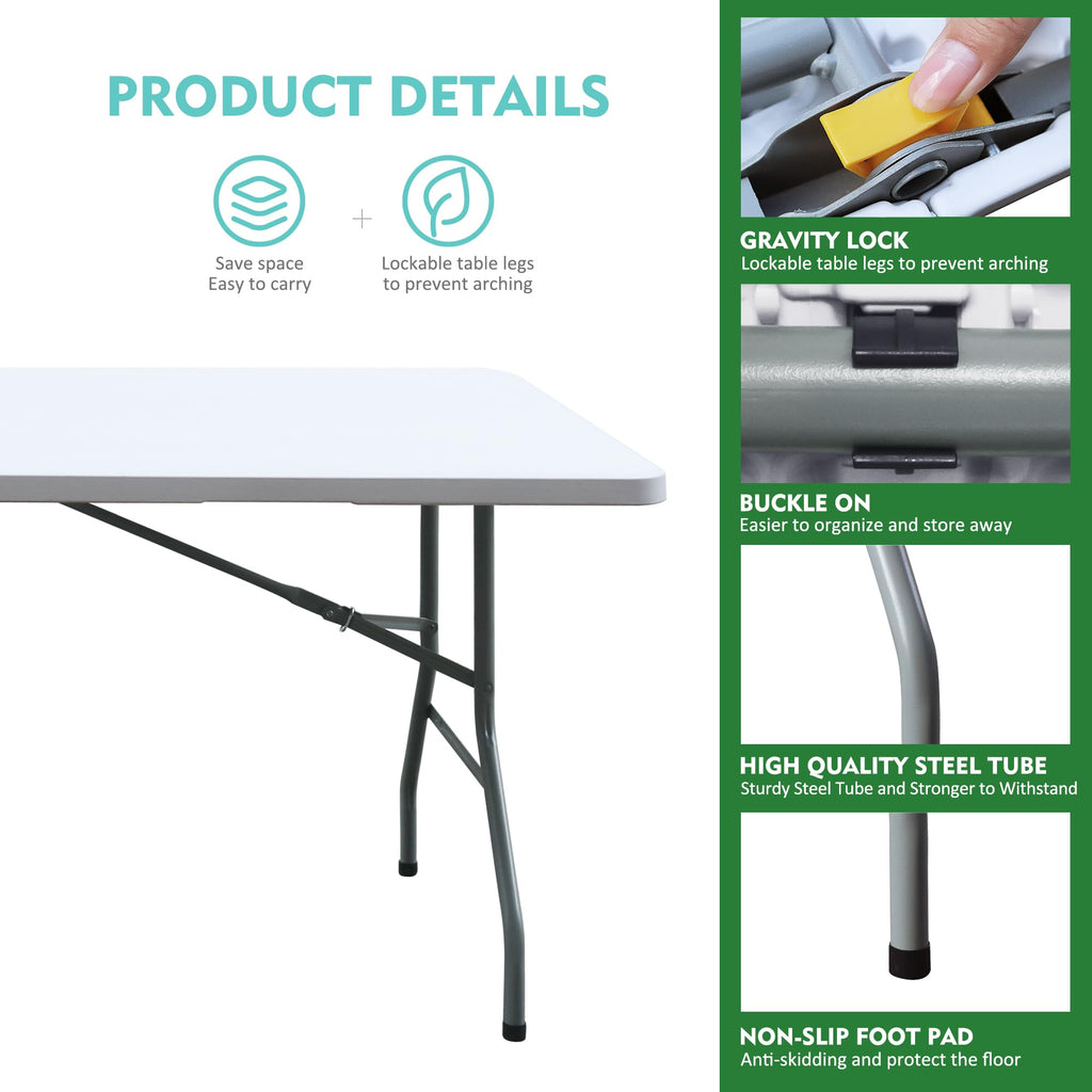 White 6FT Foldable Plastic Table L518916