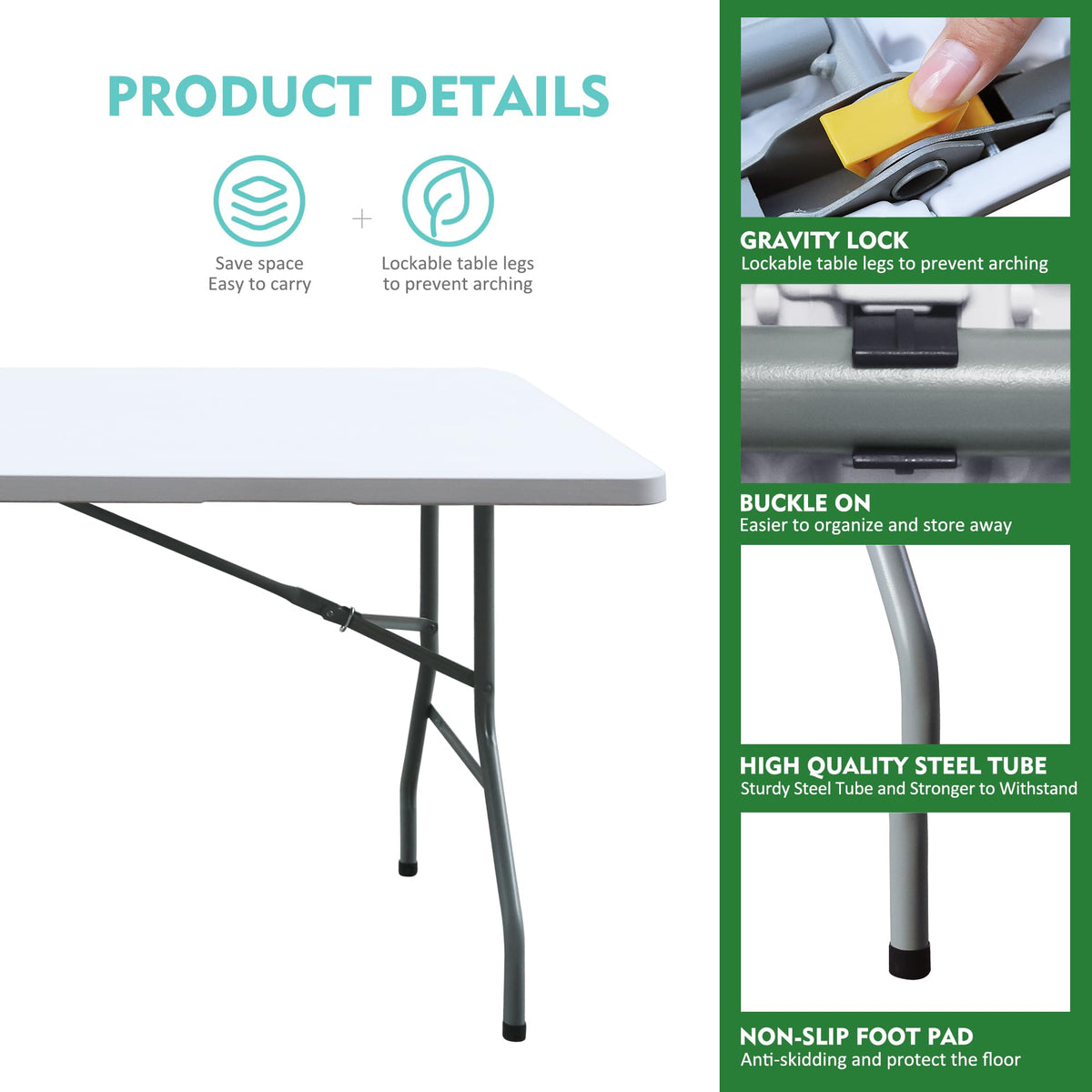 White 6FT Foldable Plastic Table L518916