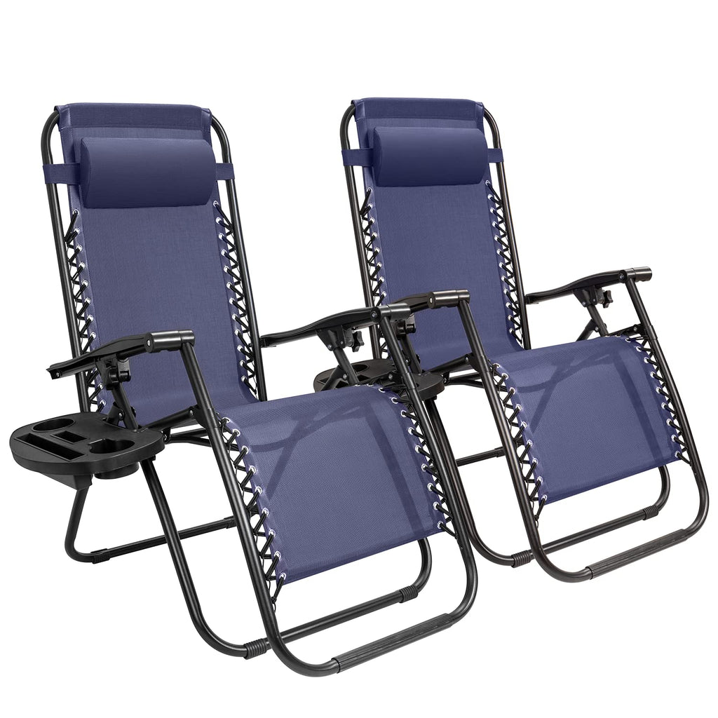 Blue Zero Gravity Folding Lounge Chairs Set of 2 with Cup Holder J853273