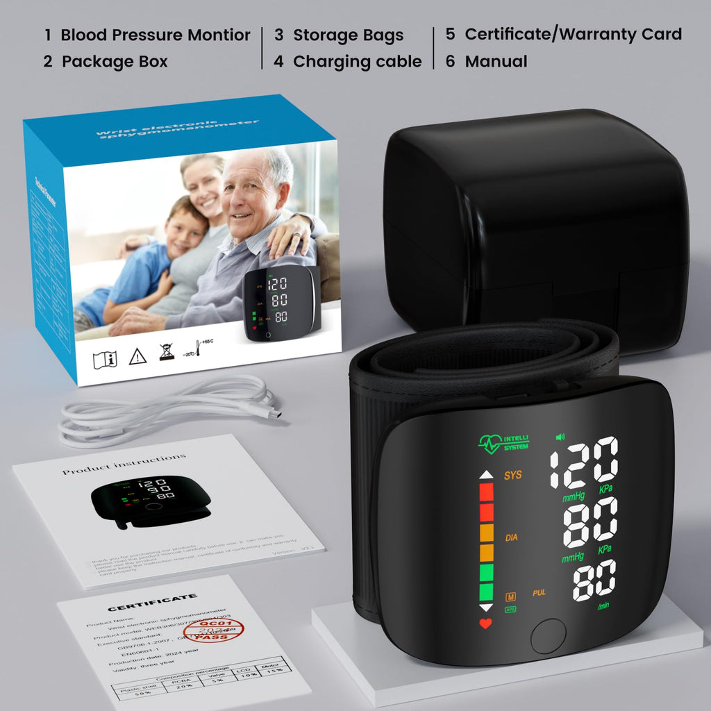 Wrist Blood Pressure Monitor Led Display Black Q6326