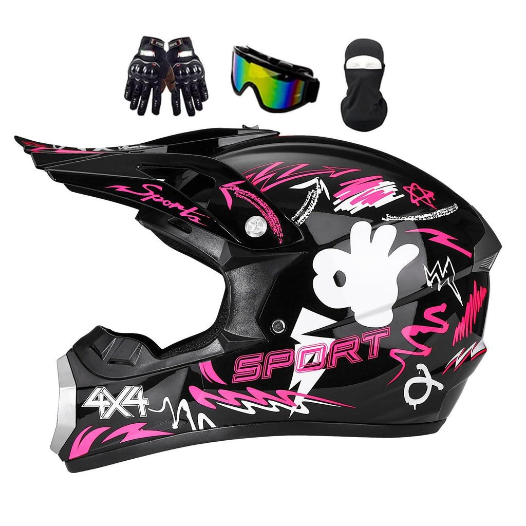 Youth Dirt Bike Helmet DOT Full Face Motocross 4-Piece Set G74066