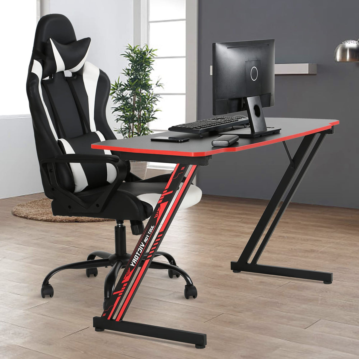 47 Inch Z Shaped Gaming Desk with Headphone Hook Y2812