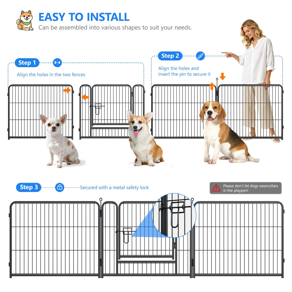 32 Inch 16 Panels Foldable Dog Playpen W231618