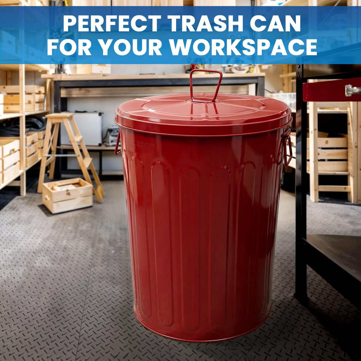 20 Gallon Red Metal Trash Can with Lid M7070