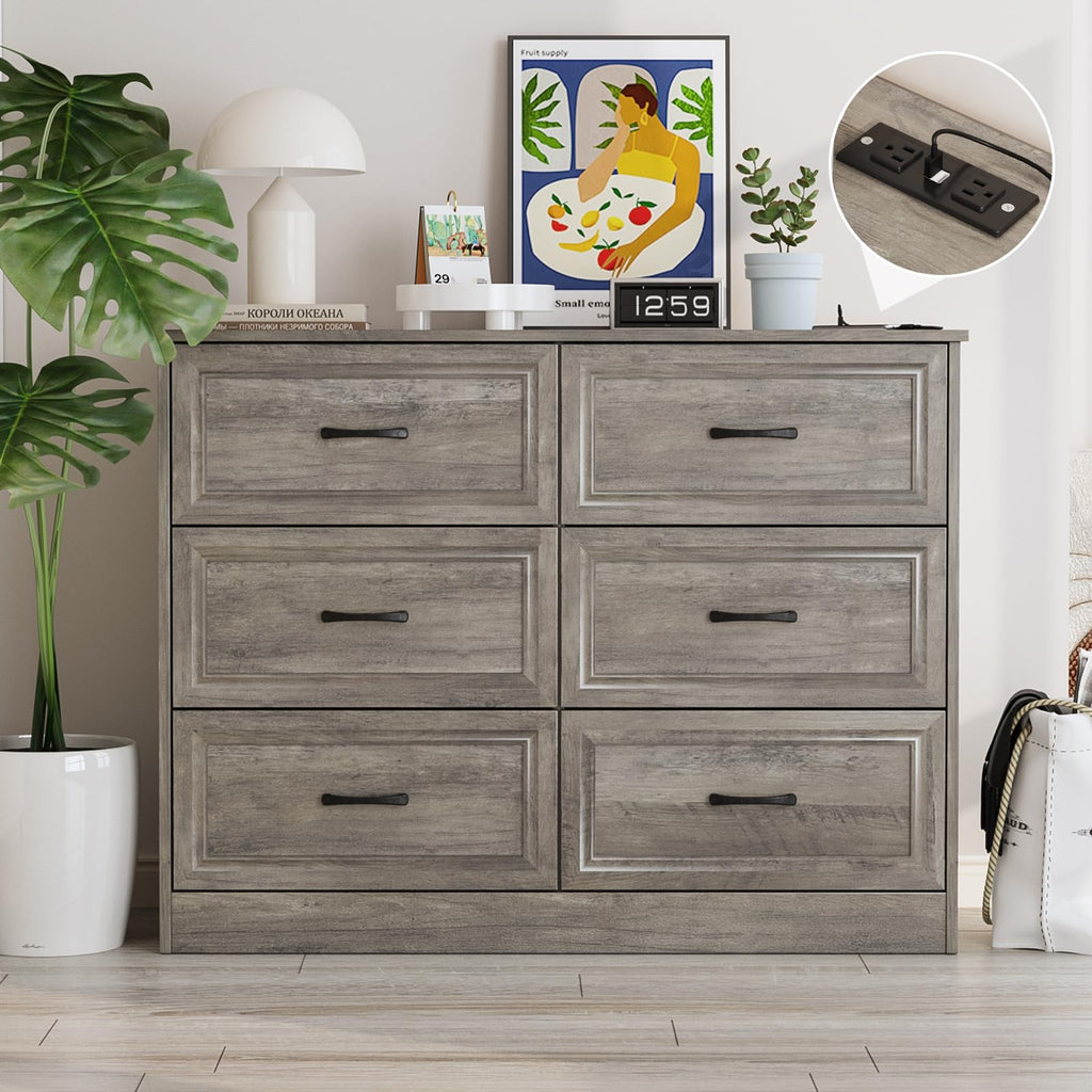 Ash Grey 6 Drawer Wood Dresser Q1951