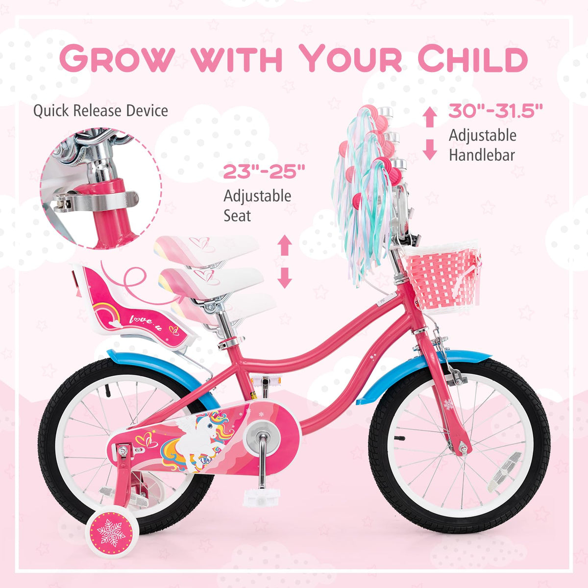Girls Bike with Streamers & Doll-Seat L477385