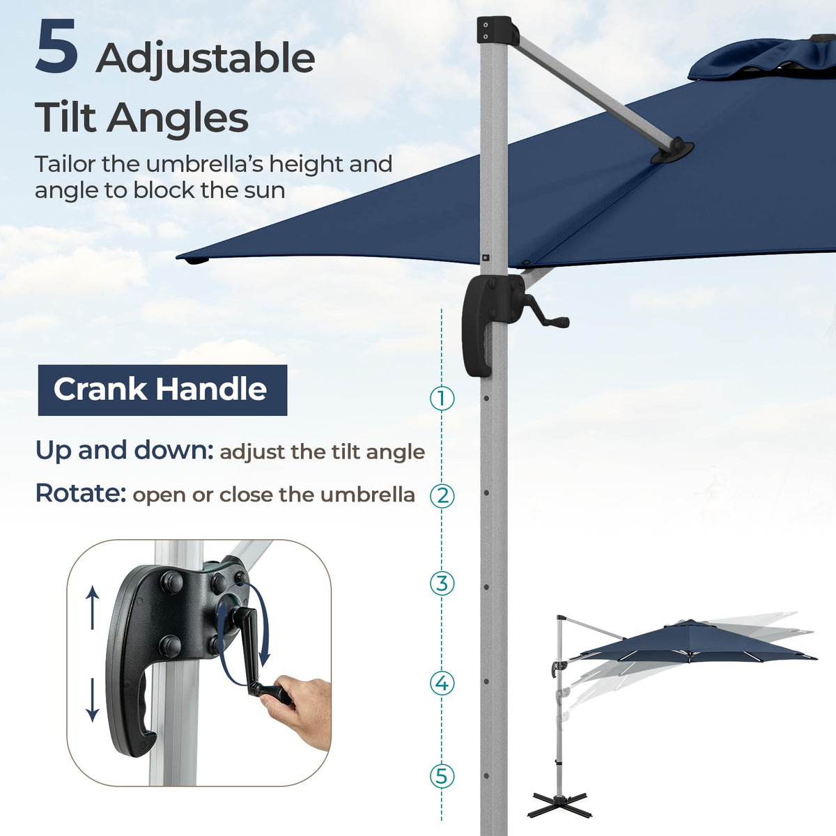 11 FT Cantilever Patio Umbrella with 360° Rotation P1921