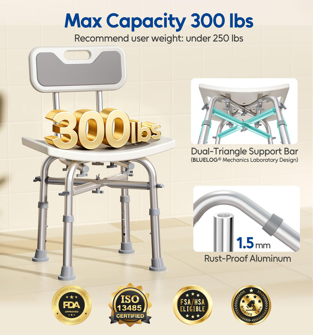 Shower Chair with Back Seat Bench C835