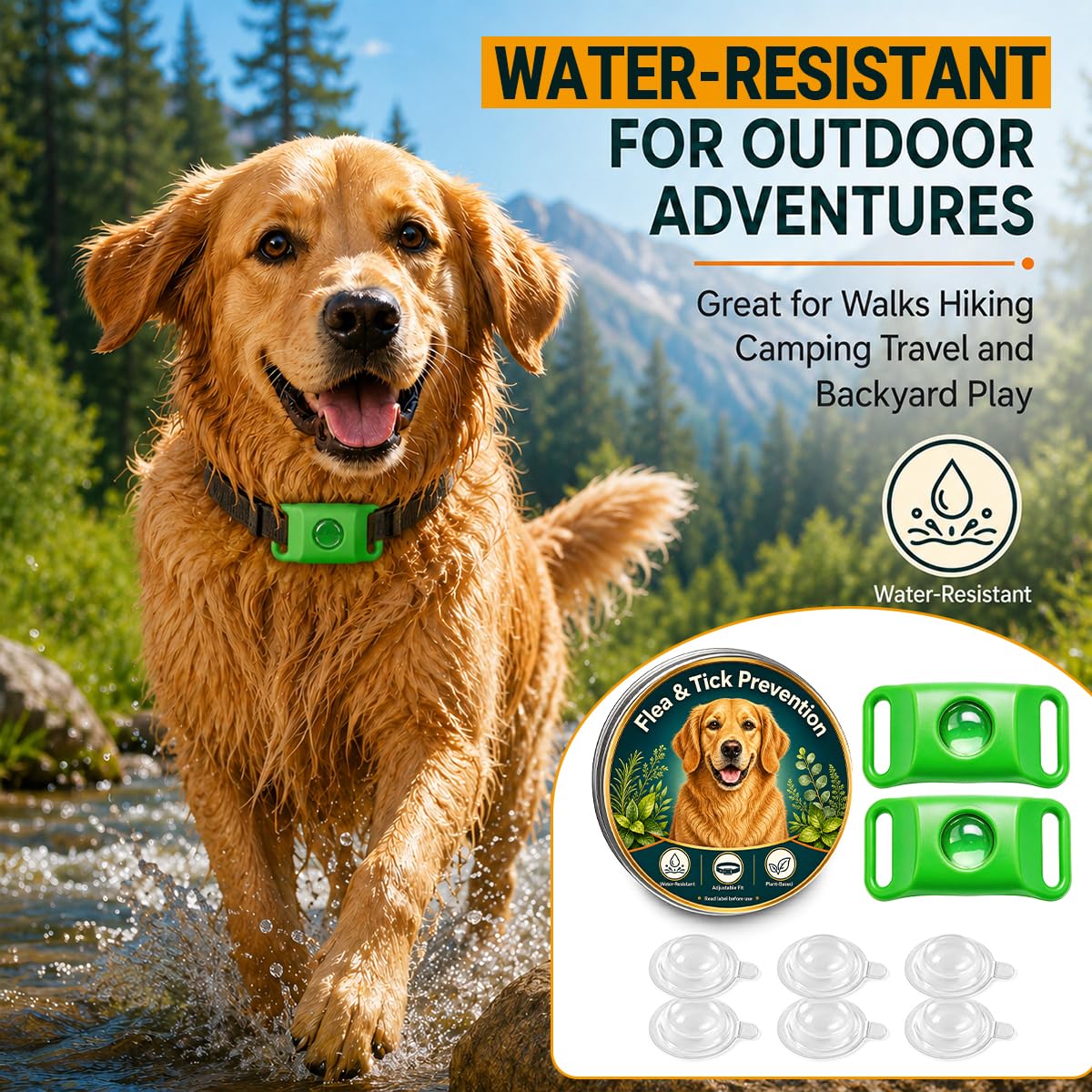 Flea and Tick Prevention Pendant for Dogs with 2 Pendants and 6 Refills T485