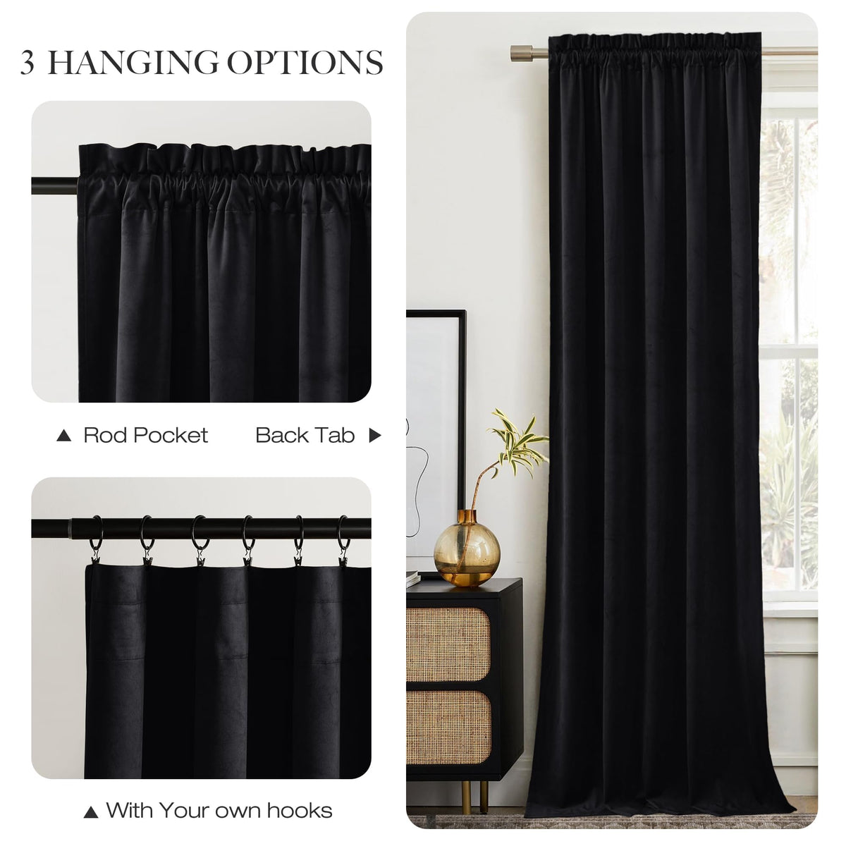 Black Out Velvet Curtains 108 inches Long Q411339