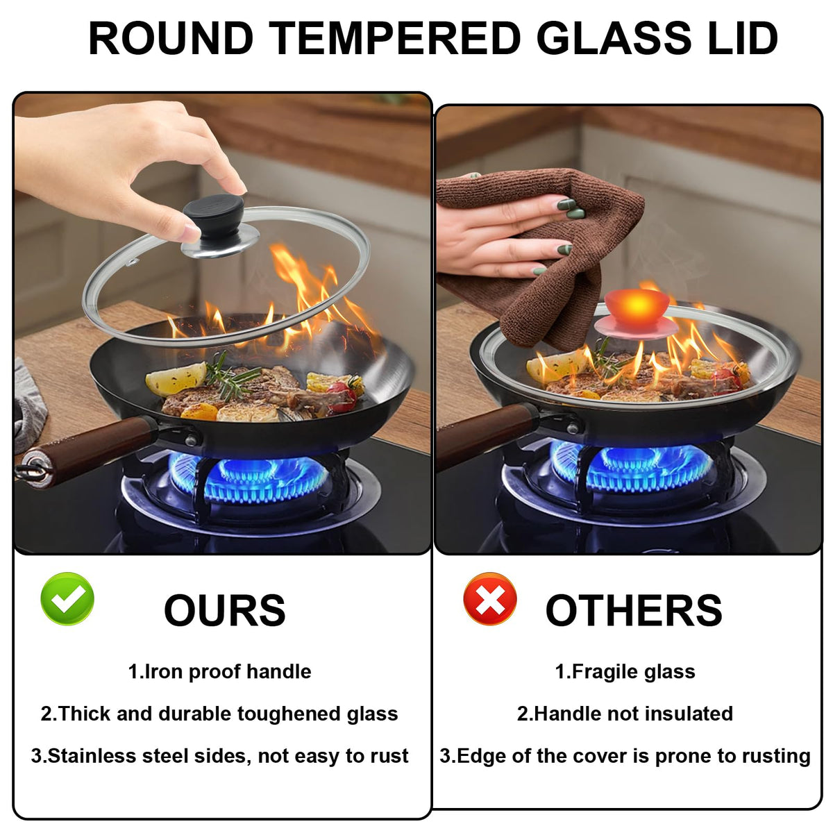 8 Inch Tempered Glass Lid with Stainless Steel Rim I8993