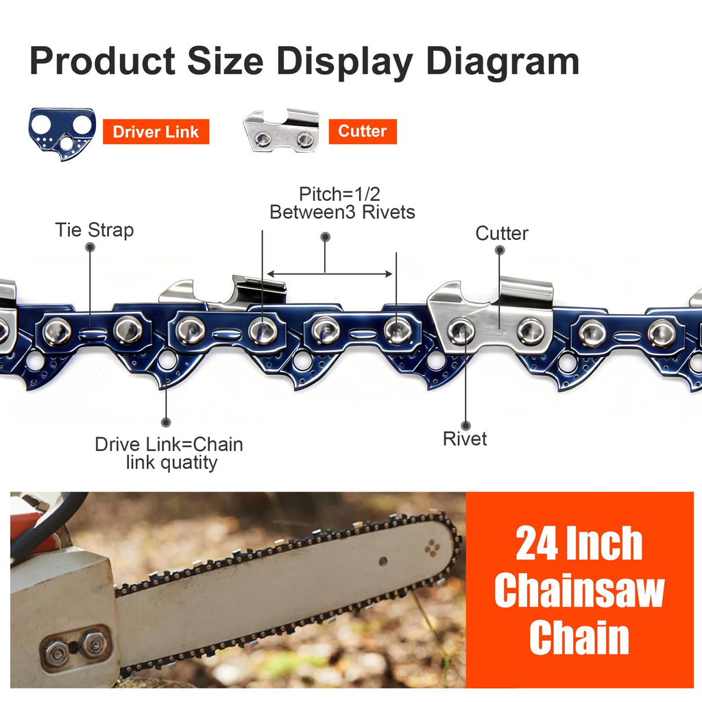 24 Inch Chainsaw Chain 3/8" Pitch .050" Gauge 84 Drive Links (3-Pack) T744212