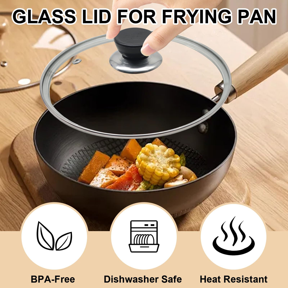 8 Inch Tempered Glass Lid with Stainless Steel Rim I8993