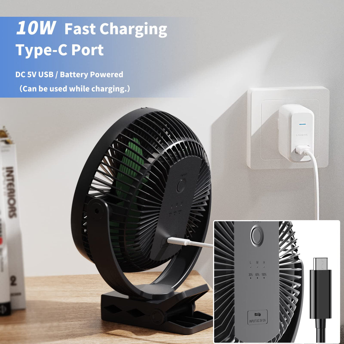 8 Inch Rechargeable Portable Clip on Fan H29993