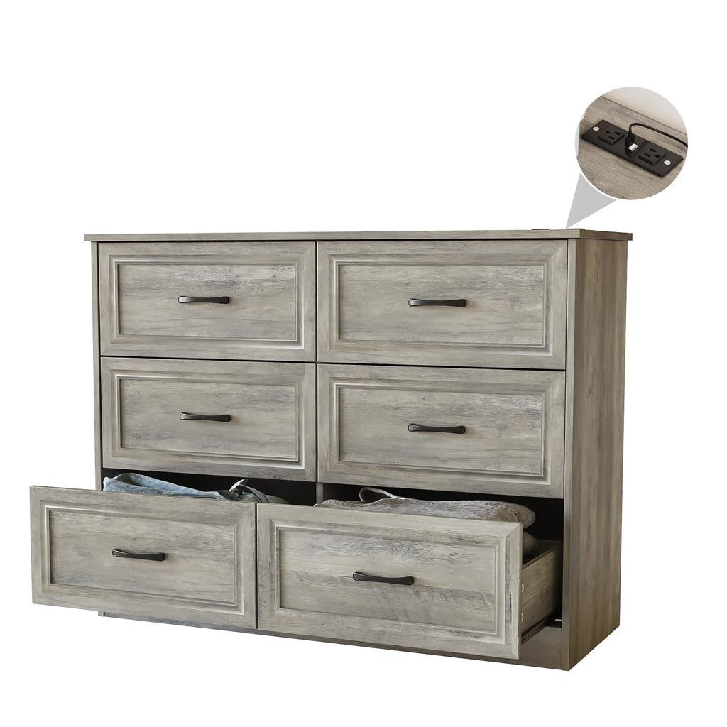 Ash Grey 6 Drawer Wood Dresser Q1951