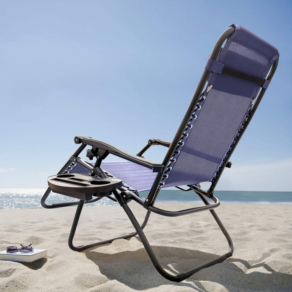 Blue Zero Gravity Folding Lounge Chairs Set of 2 with Cup Holder J853273