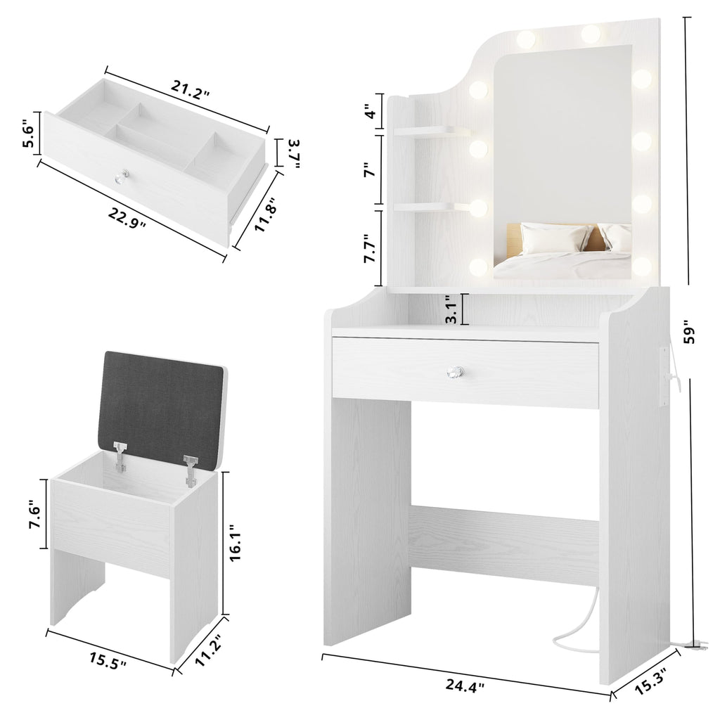 White Vanity Desk with Mirror and Storage Stool U70160