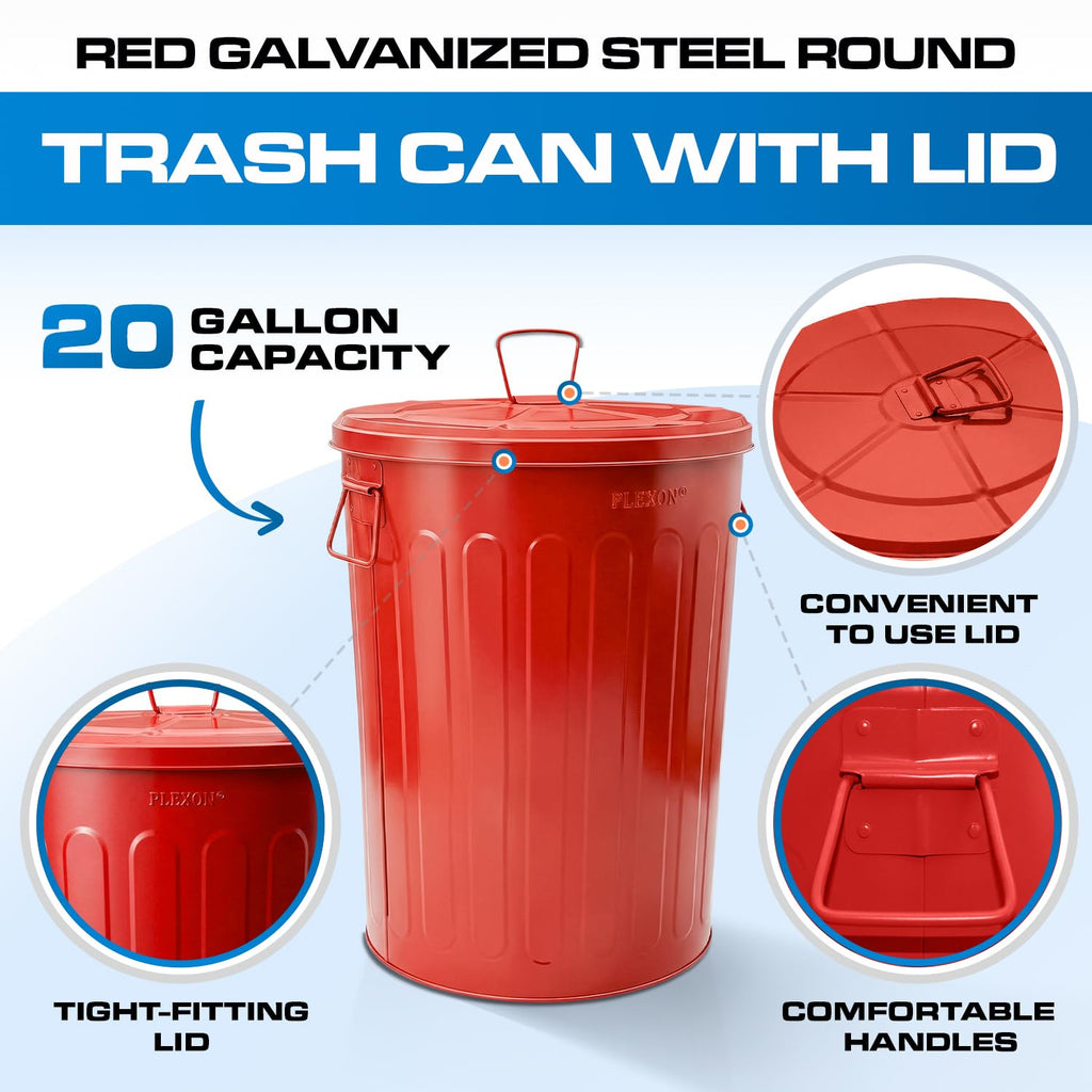 20 Gallon Red Metal Trash Can with Lid M7070